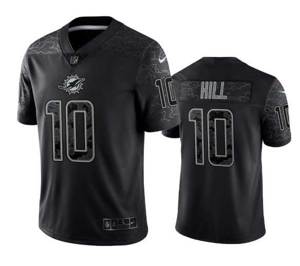 Mens Miami Dolphins #10 Tyreek Hill Black Reflective Limited Stitched Football Jersey